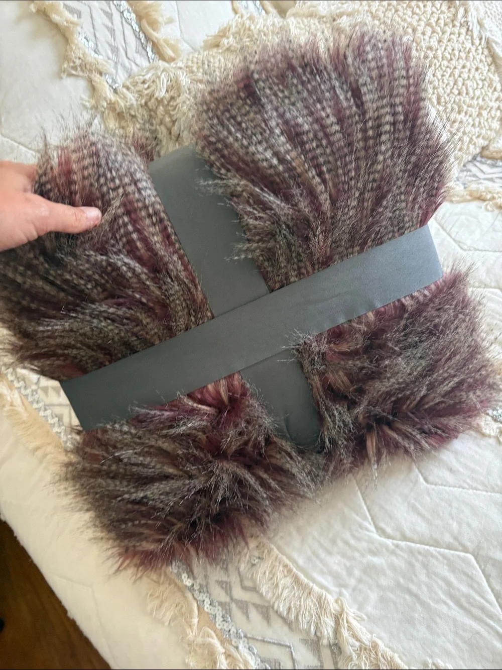 Threshold Faux Fur Throw - Burgundy and Gray Mix